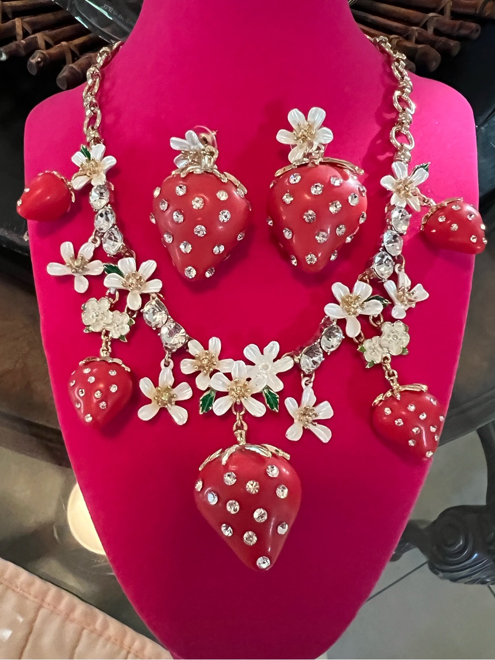 Betsey Johnson Strawberry Necklace & Earrings